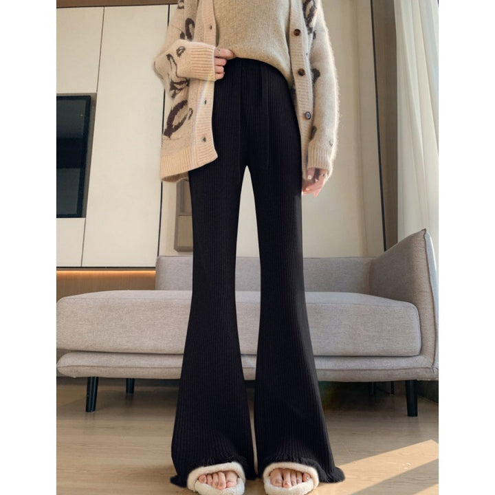 Damen Bequeme Ripp-Strickhose mit weitem Bein Drune