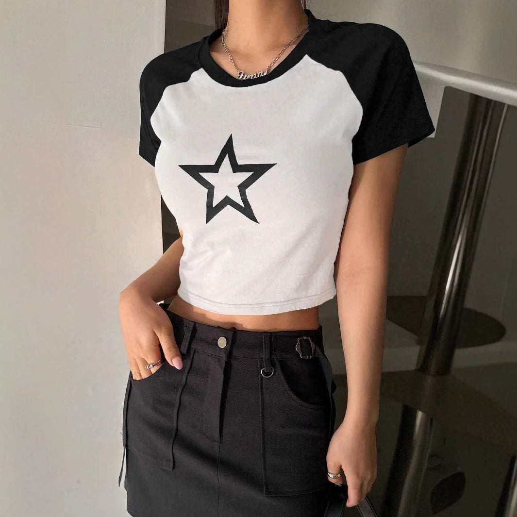 Damen Crop-T-Shirt mit stylischem Sternmotiv und bequemer Passform Drune