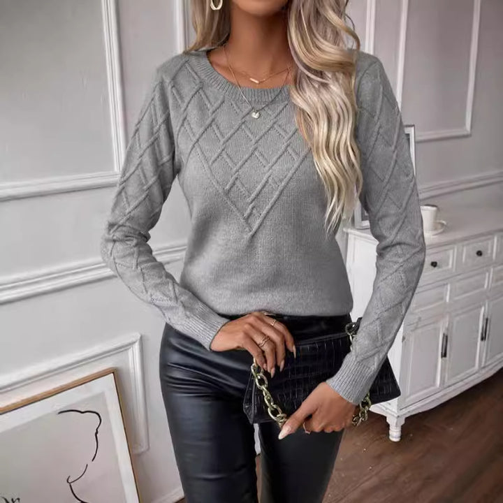 Damen Eleganter Strickpullover mit Rautenmuster und V-Ausschnitt Drune
