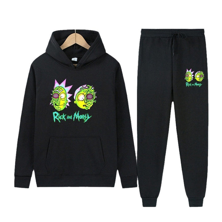 Damen Freizeit Hoodie und Jogginghose Set mit stylischem Cartoon-Druck Drune