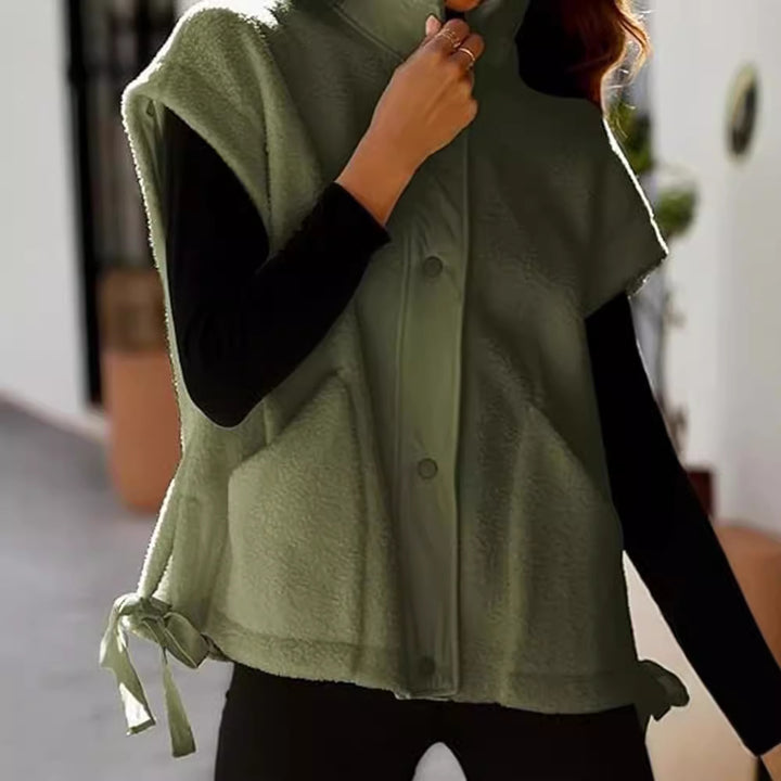 Damen Oversized Fleecewestenjacke mit seitlichen Eingrifftaschen und Druckknopfverschluss Drune