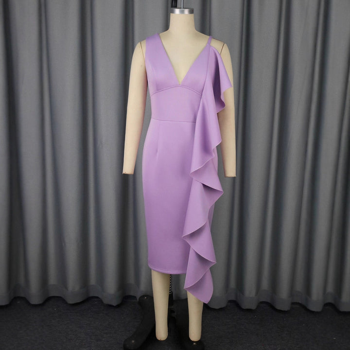Damen figurbetontes Kleid mit asymmetrischem Rüschendesign Drune