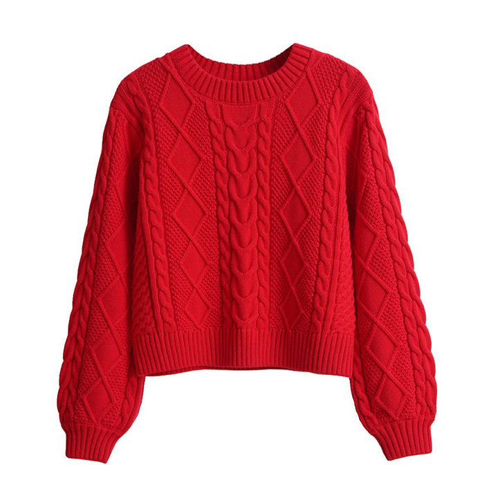 Damen Grobstrickpullover mit kreativem Zopfmuster und weit geschnittenen Ärmeln Drune