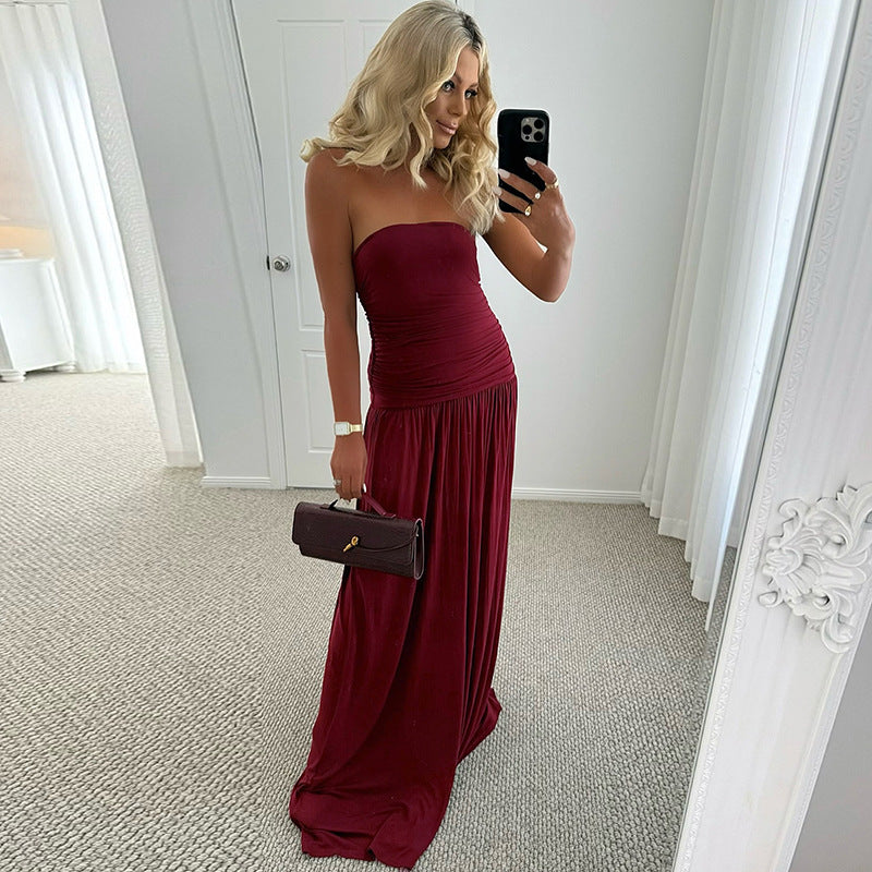 Damen Maxikleid mit elastischem Oberteil und fließendem Rock Drune
