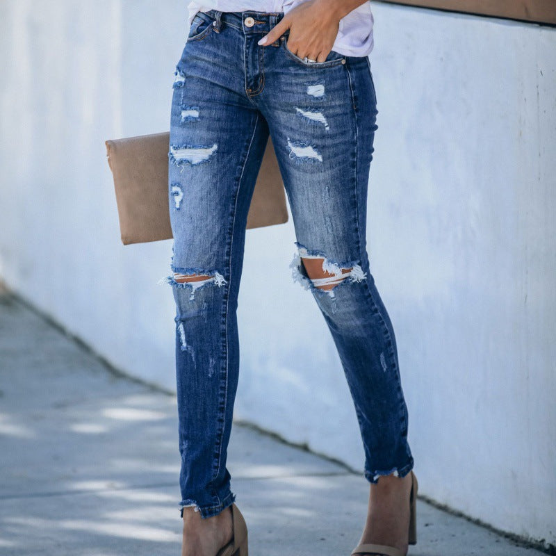 Damen Skinny Jeans mit modischem Destroyed-Look und figurbetontem Schnitt Drune