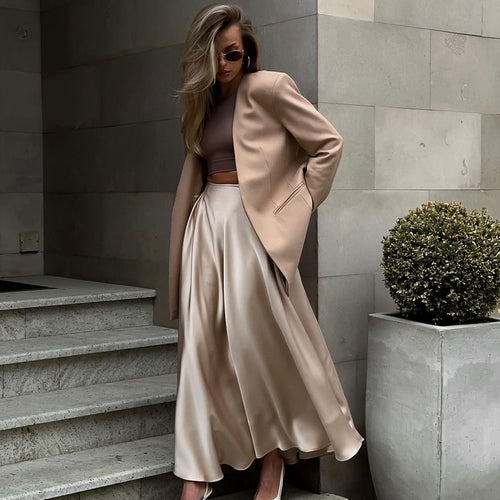 Damen Eleganter Maxirock aus fließendem Satin Drune