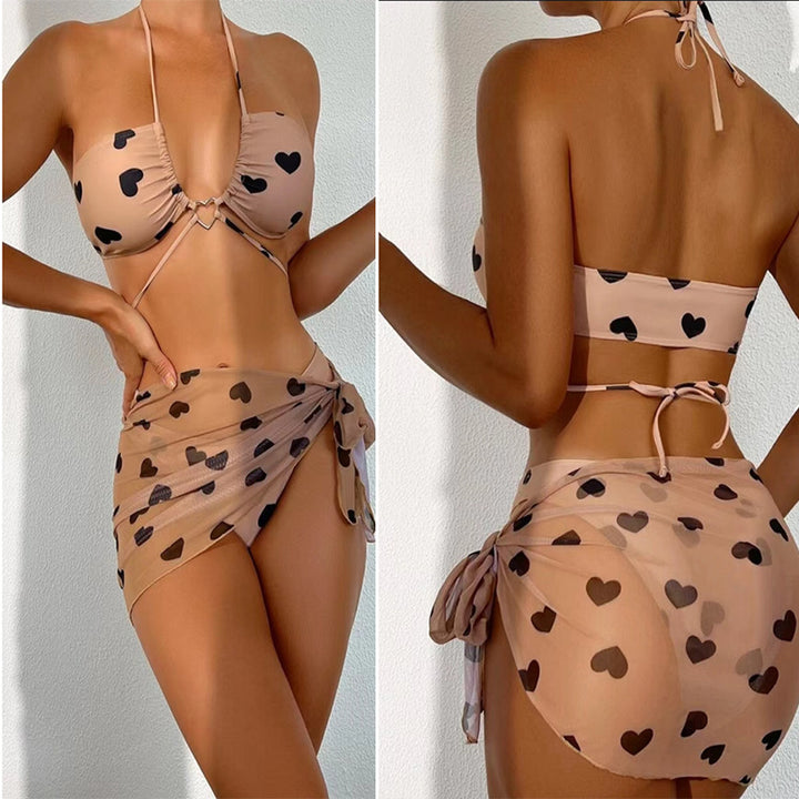 Damen Bikini-Set mit verspieltem Herzmuster und elegantem Wickelrock Drune