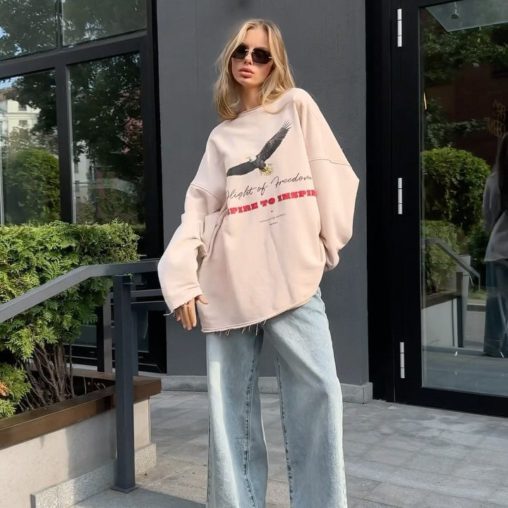Damen Oversized Sweatshirt mit kreativem Grafikschnitt und lässigem Design Drune