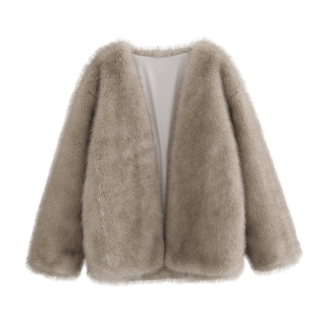 Damen Oversized Kuscheljacke mit weichem Kunstfell Drune