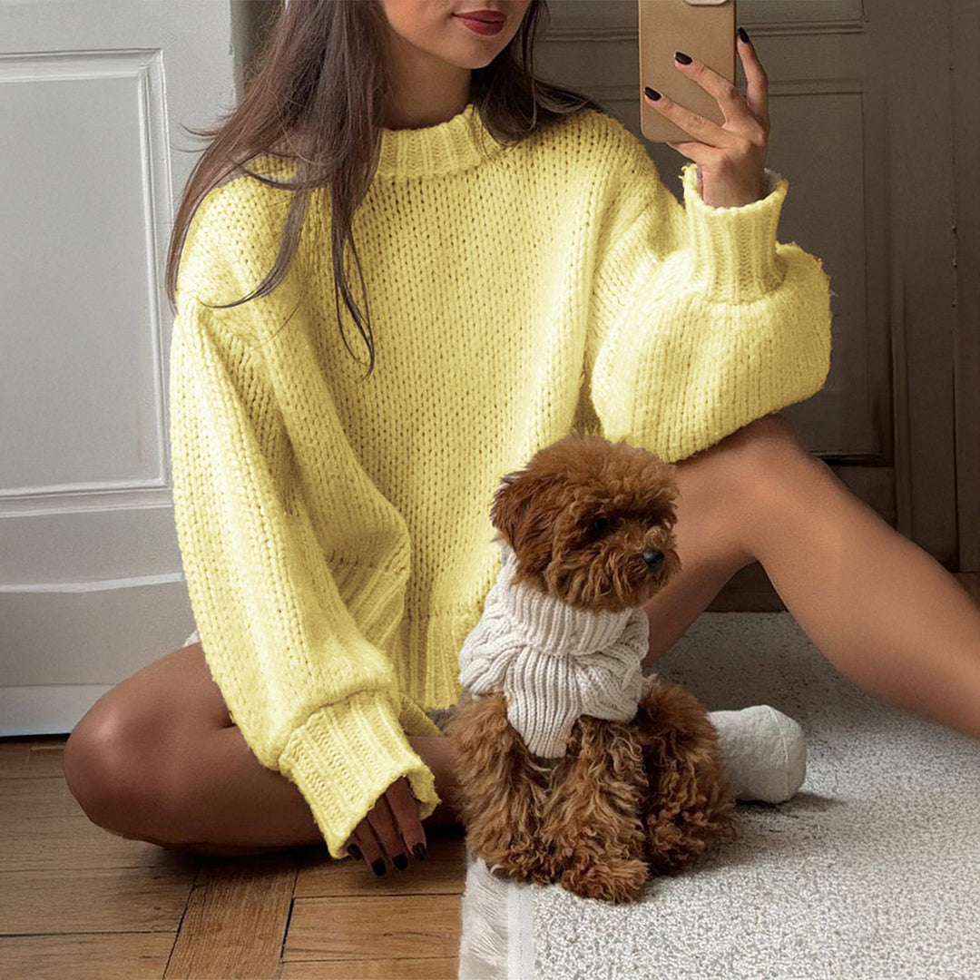 Damen nan oversized Grobstrickpullover mit Rundhalsausschnitt und gerippten Abschlüssen Drune