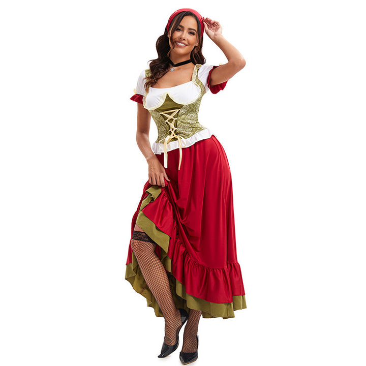 Damen nan bayerisches Oktoberfest-Biermädchen-Kostüm mit geschnürtem Mieder Puffärmeln und mehrlagigem Rock Drune