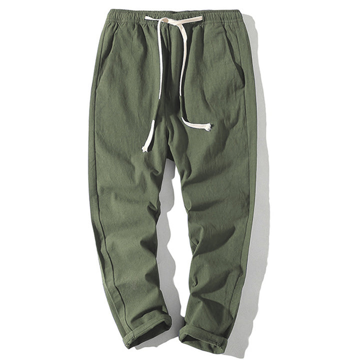 Herren nan leichte Leinenhose mit elastischem Bund und Kordelzug, tapered Schnitt und aufrollbarem Saum Drune