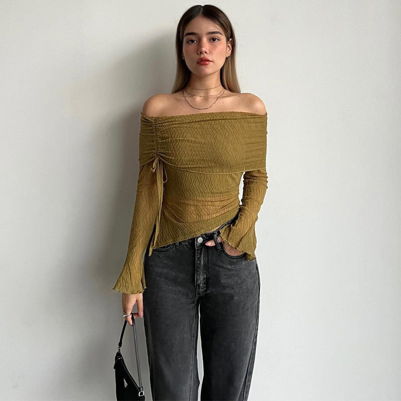 Damen Off-Shoulder Oberteil mit zarten Rüschendetails Drune