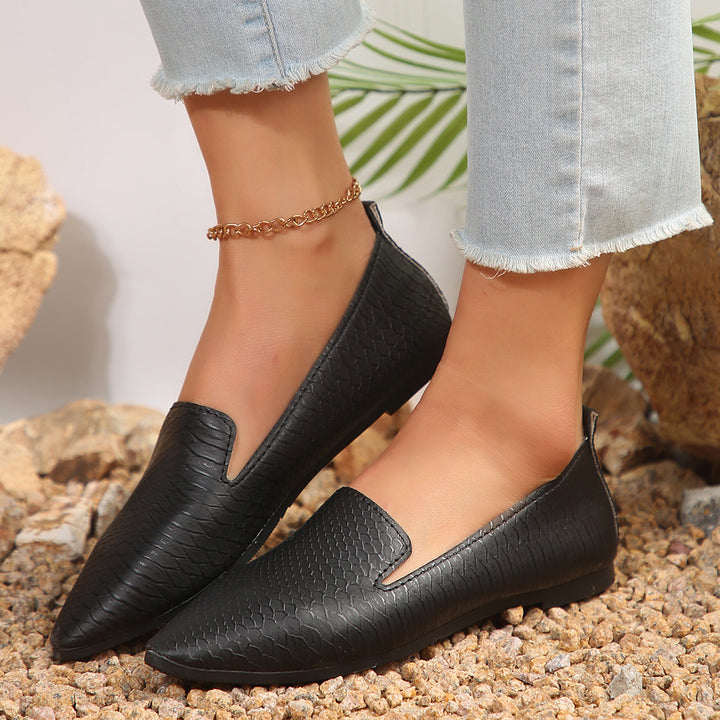 Damen nan flexible Keil‑Loafer mit Krokoprägung und spitzer Zehenpartie Drune
