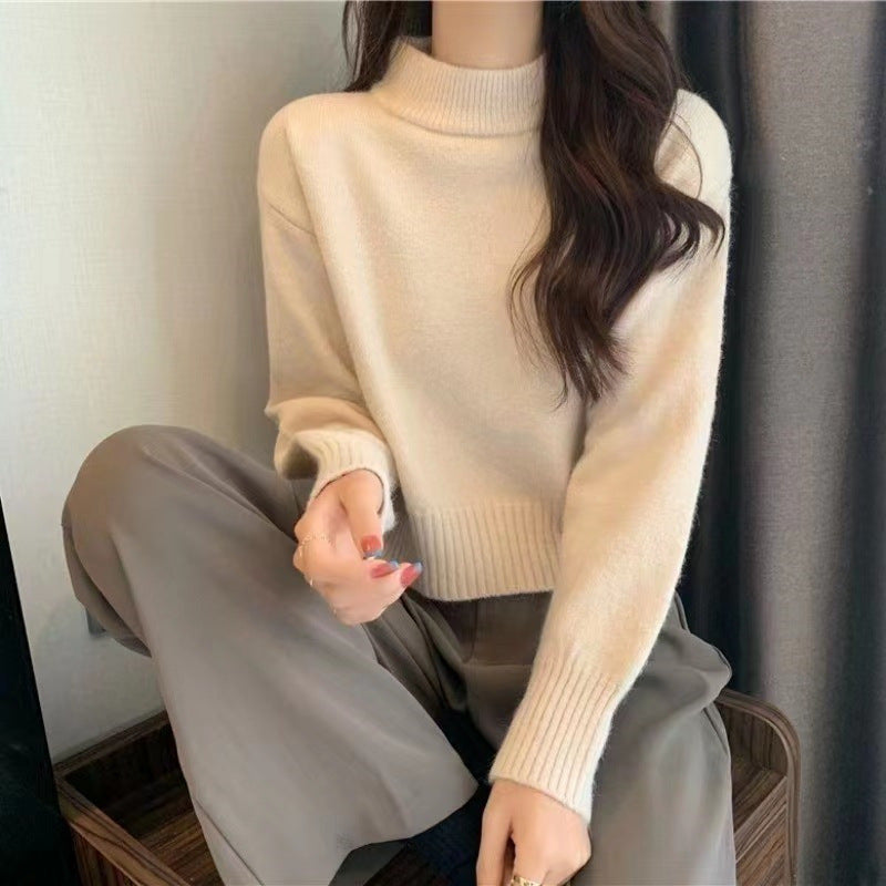 Damen Grober Strickpullover mit hohem Kragen und Rippmuster Drune