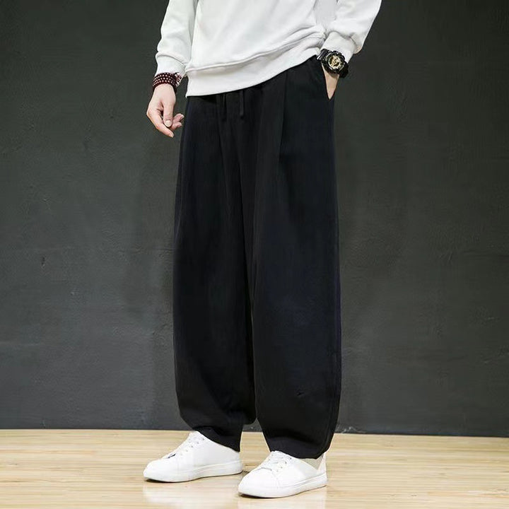 Herren nan oversized Relax-Fit Baumwoll-Jogpants mit tiefem Schritt, Tunnelzug und seitlichen Eingrifftaschen Drune