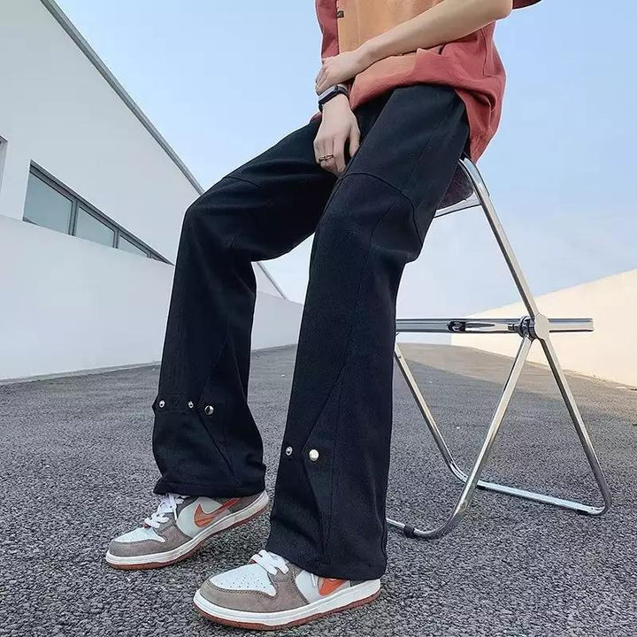 Herren lässige Double-Layer-Hose mit praktischen Druckknöpfen und weitem Bein Drune