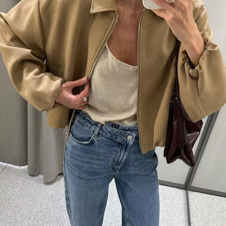Damen leichte Blousonjacke mit elastischem Saum und praktischen Taschen Drune