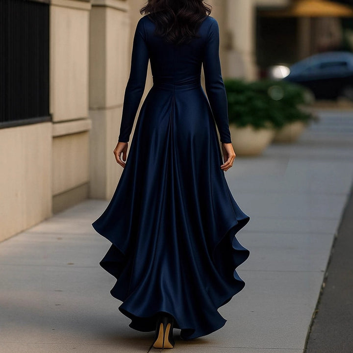 Damen Elegantes Wickelkleid mit Rüschen und hochgestaffeltem Saum Drune