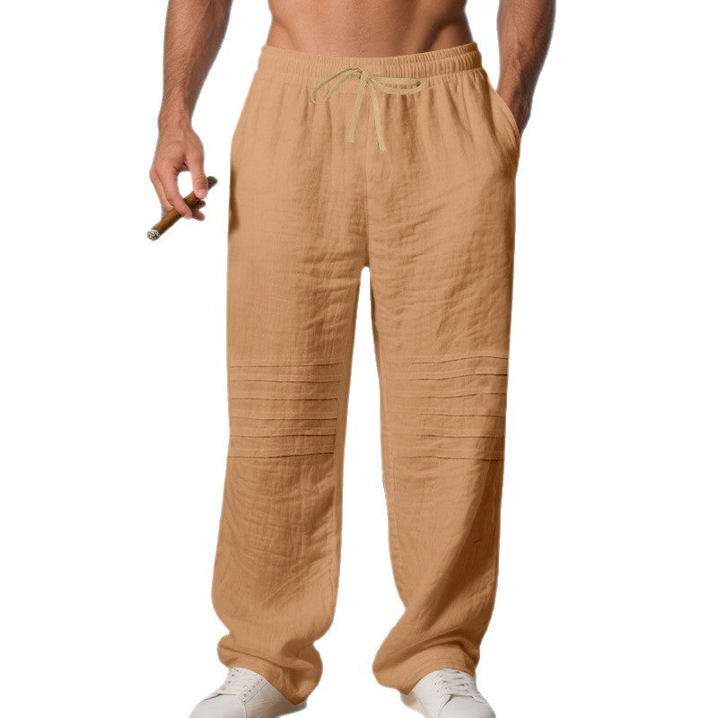 Herren nan lockere Leinen-Jogginghose mit elastischem Tunnelzugbund, Seitentaschen und abgesteppten Kniepartien Drune