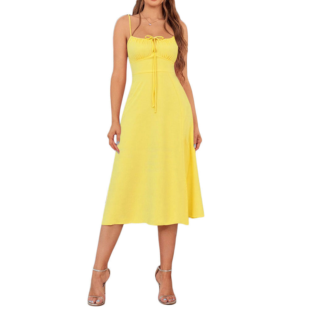 Damen Maxikleid mit verstellbaren Spaghettiträgern und raffiniertem Taillenzug Drune