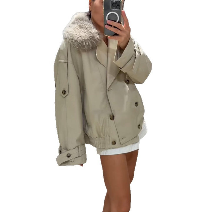 Damen Modische Outdoor-Jacke mit elegantem Kunstfellkragen Drune