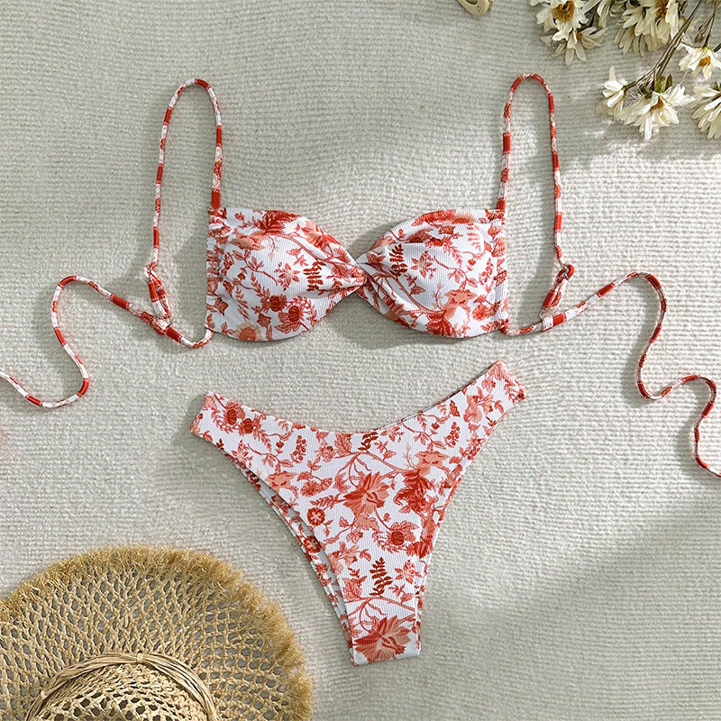 Damen Verschnörkelter Bikini mit floralem Design Drune