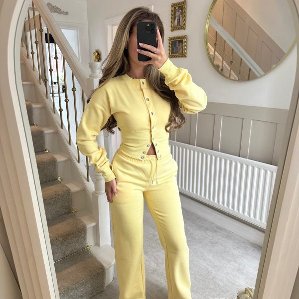 Damen gemütliches Strick-Loungewear-Set mit Knopfleiste Drune