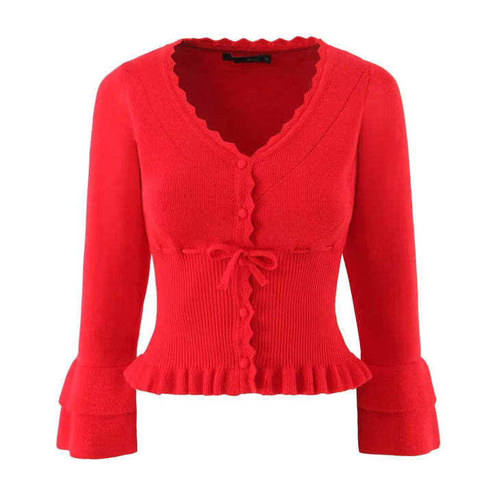 Damen eigensinnig geschnittene Strickjacke mit Rüschendetails Drune