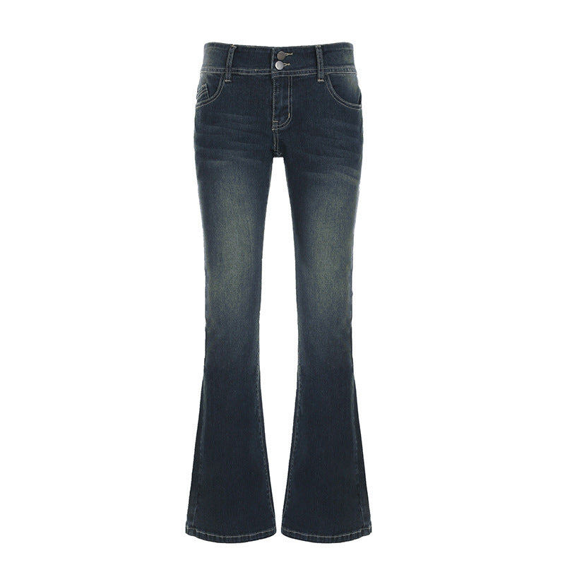 Damen Flared Jeans mit hohem Taillenbund und modischen Details Drune