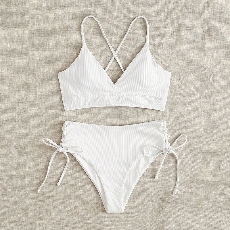 Damen Hochtaillierter Bikini mit verstellbaren Schnürdetails Drune