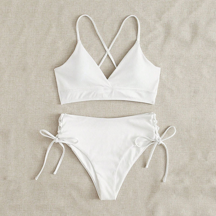 Damen Hochtaillierter Bikini mit verstellbaren Schnürdetails Drune