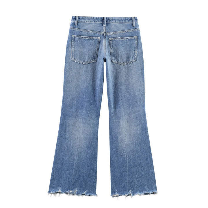 Damen Flared Jeans im Used-Look mit Fransen und Destroyed-Details Drune