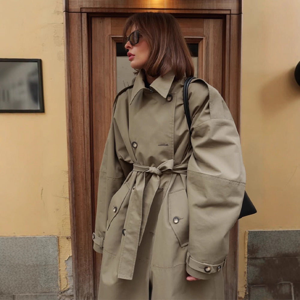 Damen Trenchcoat mit Bindegürtel und praktischen Taschen Drune