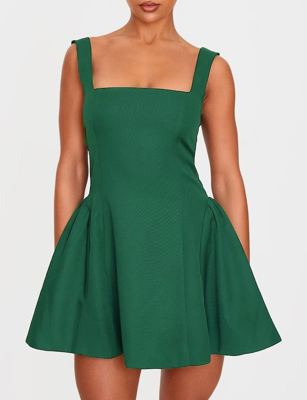 Damen A-Linien Kleid mit quadratischem Ausschnitt und angeschnittenen Taschen Drune