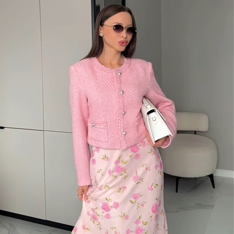 Damen elegante Kurzjacke mit strukturierter Oberfläche und femininen Details Drune