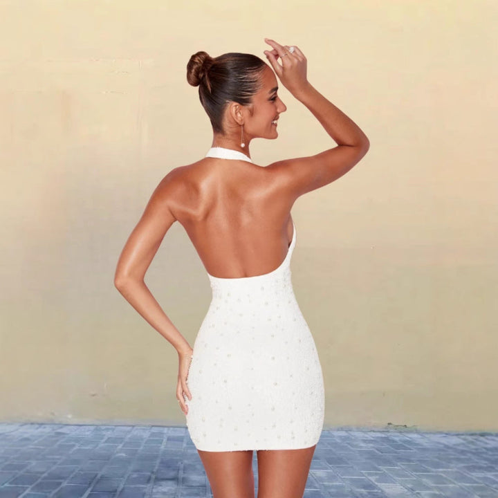 Damen Glamouröses Pailletten-Minikleid mit tiefem V-Ausschnitt und Halter-Design Drune