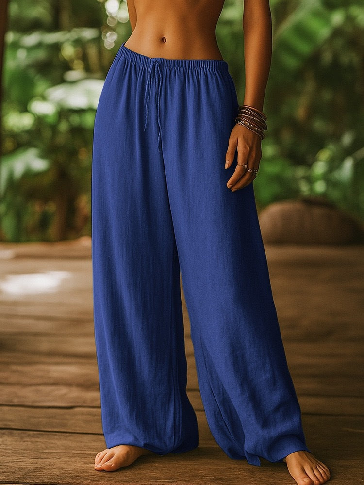 Damen Weit geschnittene Sommer-Hose mit elastischem Bund und Kordelzug Drune