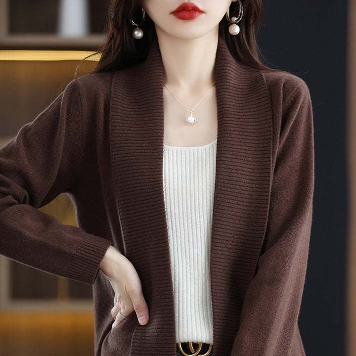Damen Strickjacke mit eleganten Rippenstrukturen und offenem Schnitt Drune
