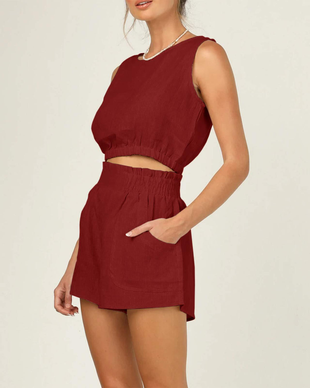 Damen lässiges Set aus topmodernem Oberteil und hohen Shorts Drune