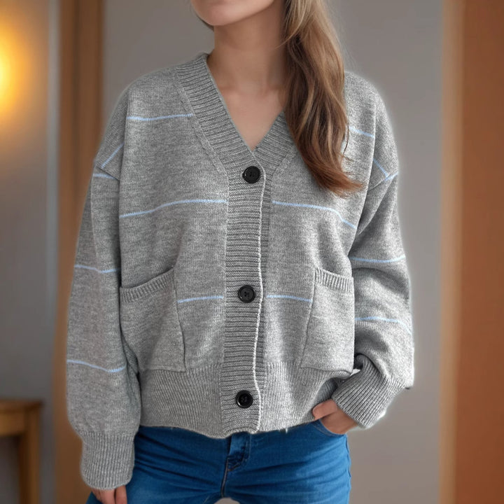 Damen gemütliche Strickjacke mit Taschen und Knopfdetails Drune