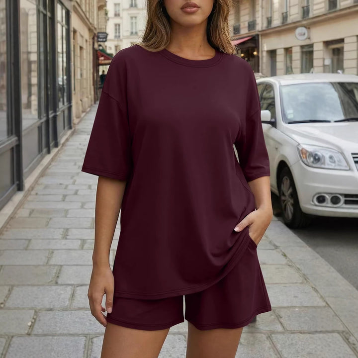 Damen Oversized Freizeit-Set mit kurzem Oberteil und lässiger Shorts Drune