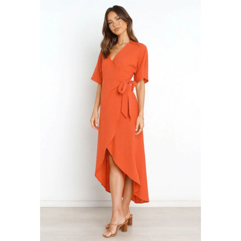 Damen Wickelkleid mit elegantem V-Ausschnitt und tailliertem Design Drune