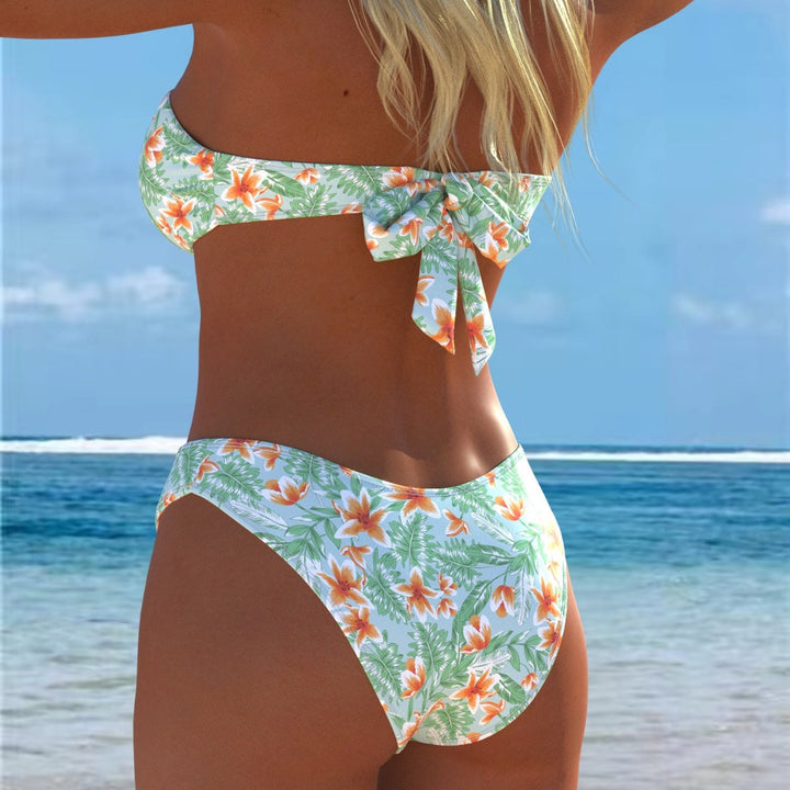Damen Bandeau-Bikini mit einzigartigem Federmuster und hohem Taillenschnitt Drune