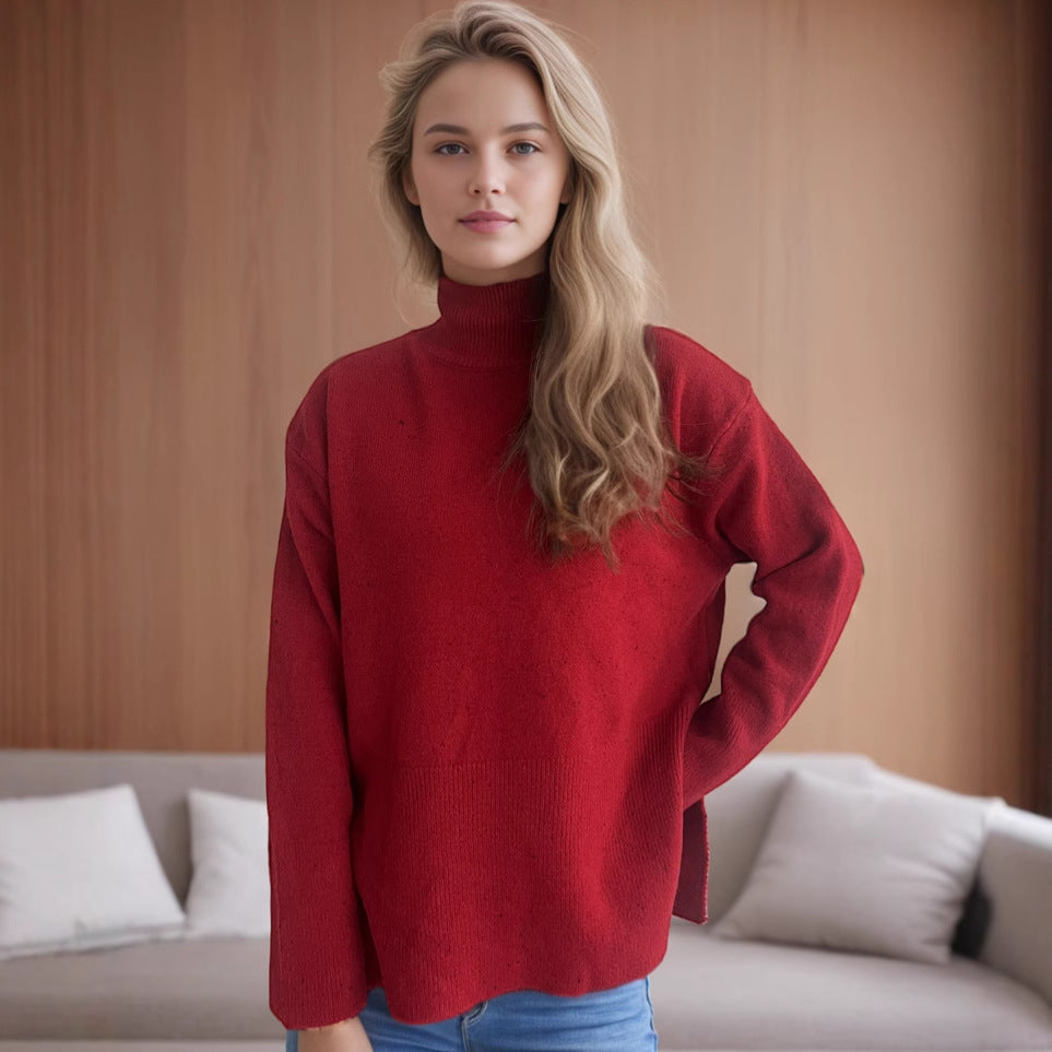 Damen Pullover mit hohem Kragen und asymmetrischem Saum Drune