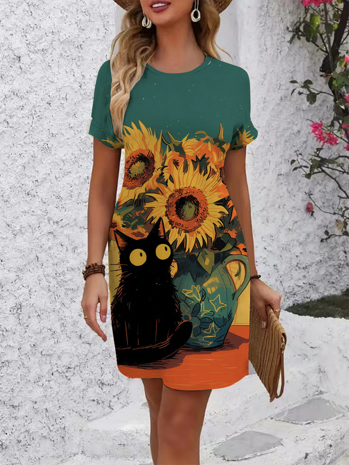 Damen T-Shirt Kleid mit floralem Design und bequemem Schnitt Drune