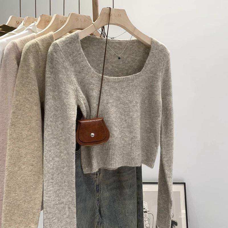 Damen modischer Pullover mit breitem Rundhalsausschnitt und feiner Struktur Drune