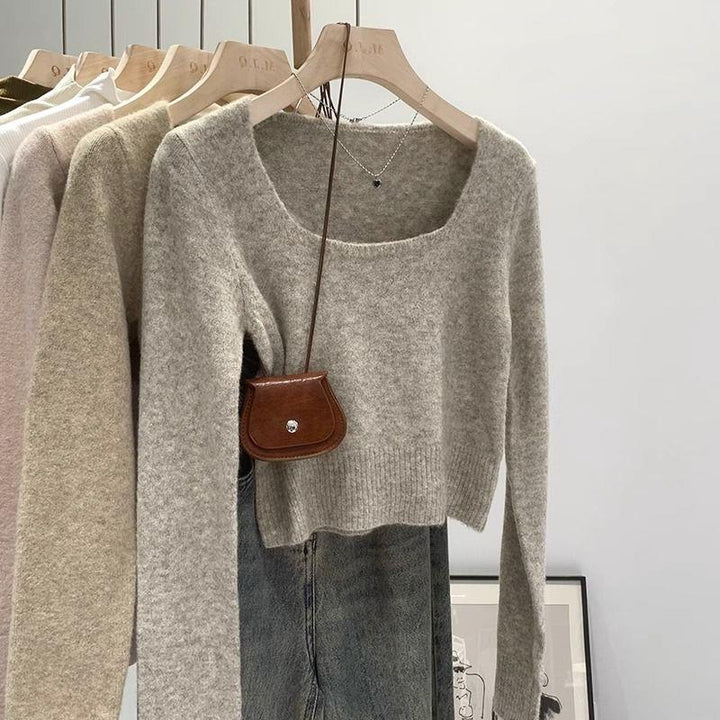Damen modischer Pullover mit breitem Rundhalsausschnitt und feiner Struktur Drune