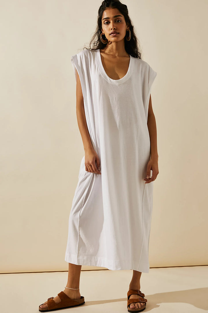 Damen lässiges Maxikleid mit tiefem Ausschnitt und seitlichen Schlitzen Drune