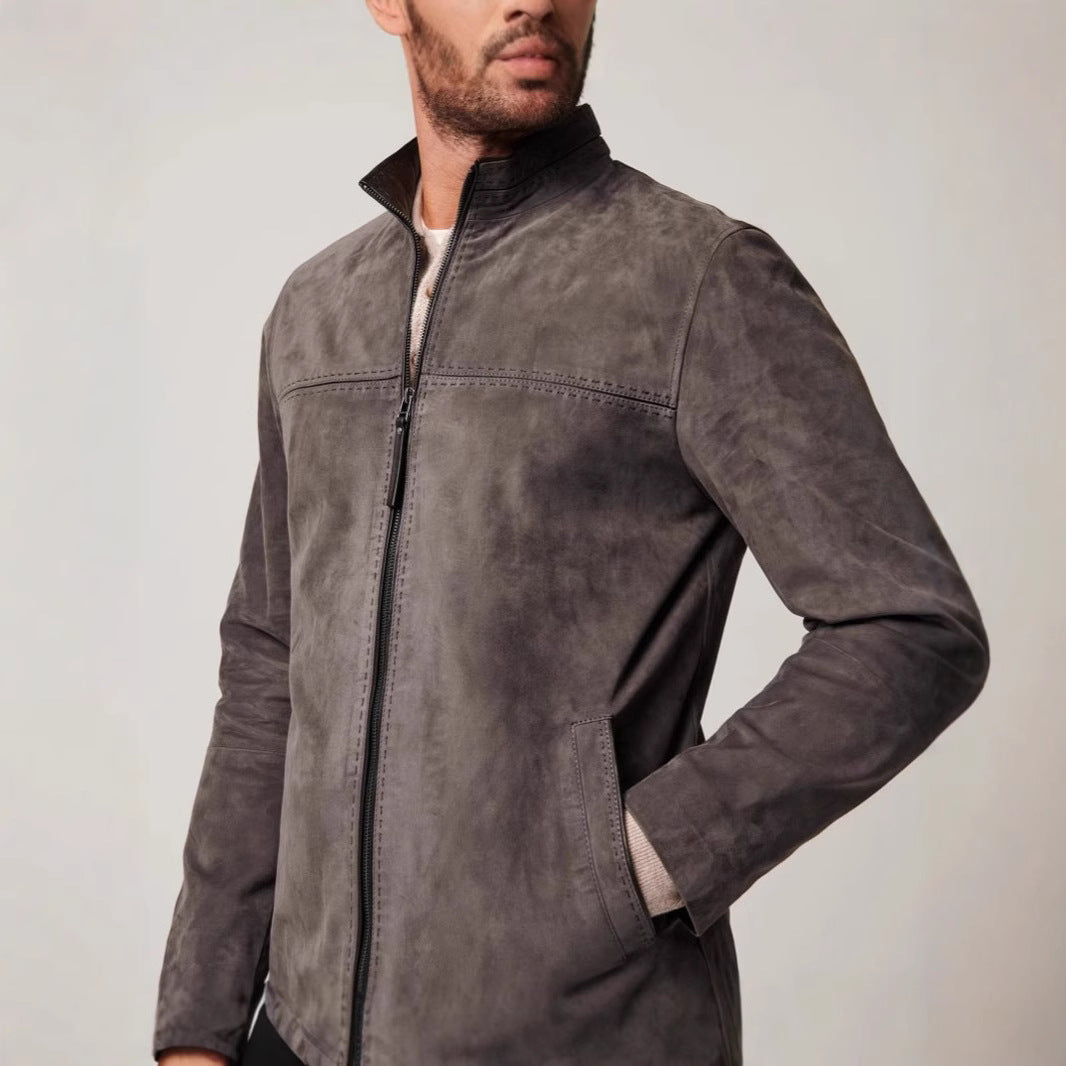 Herren elegante Wildlederjacke mit strukturiertem Design und praktischen Reißverschlusstaschen Drune